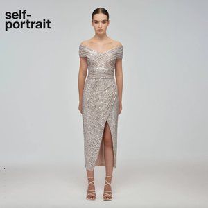 BNWT Self Portrait Sequin Off-Shoulder Wrap Midi Dress